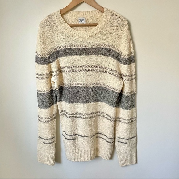 Zara Textured Ecru Striped Sweater Coastal Size Medium - Picture 1 of 7